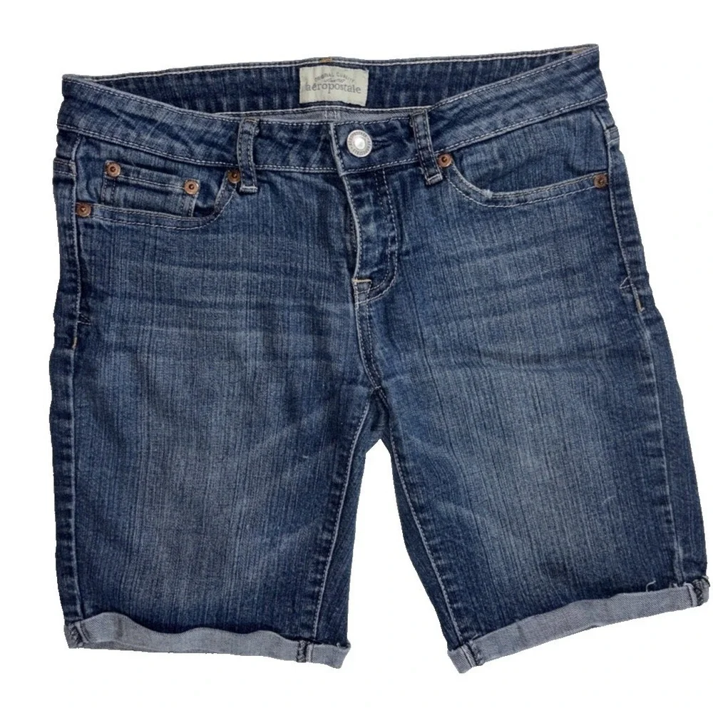 Aeropostale Women's Bermuda Shorts Blue Denim size 5/6 Embroidered pockets